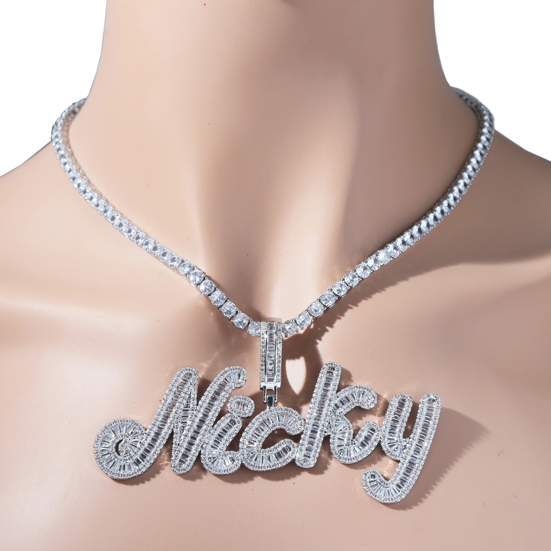 Name Necklace Icy Chain Pendants TOP ICY Baguette CZ Bling Bling