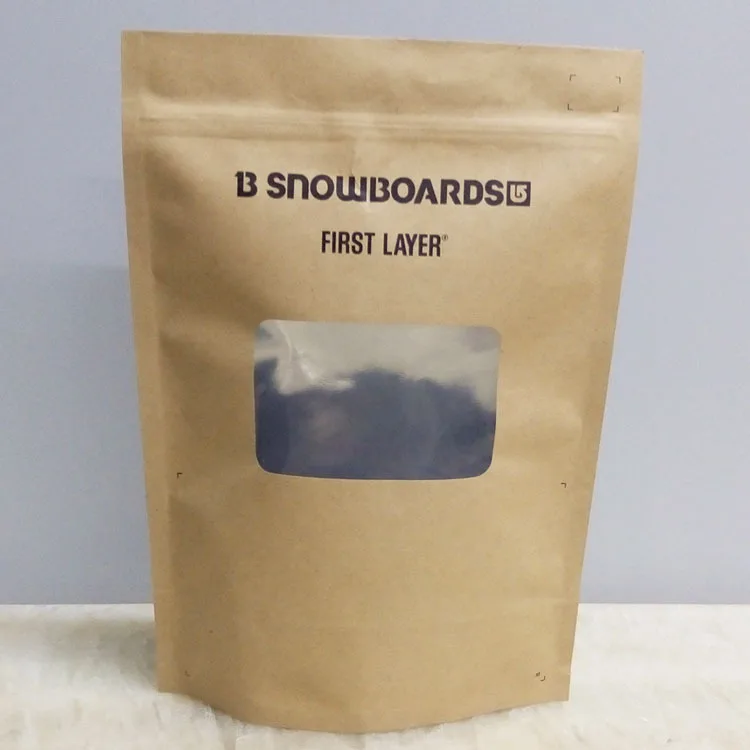 Custom Printed Packaging for Coffee for Tea Resealable Doypack Zipper Stand up Pouch Brown Kraft Paper Bags With Clear Window