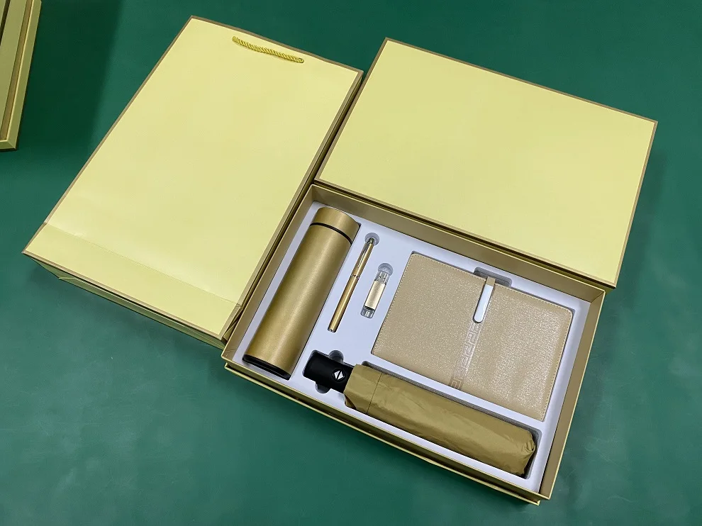 2021 New 5 In 1 Thermos Cup Corporate Gift Set With Umbrella Metal Pen