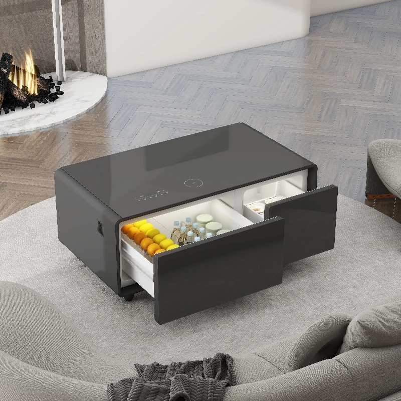 Smart Coffee Table with 93L Refrigerator & Wireless Charger