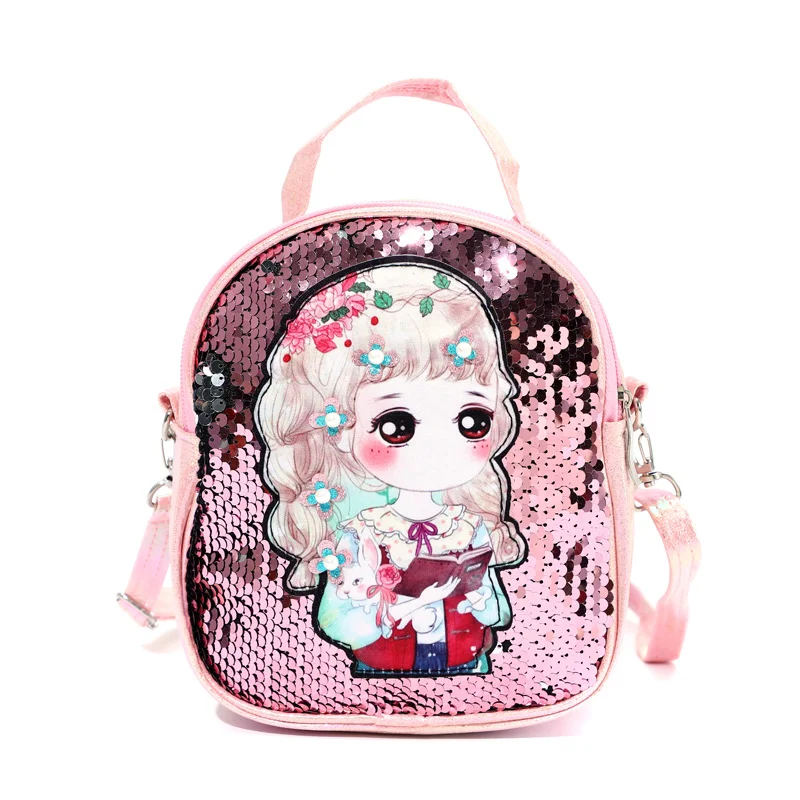 Custom kids backpack school bag Wholesale 2021 New Flash Cartoon Cute Girl Backpack Pu Children's Sequined School Bag