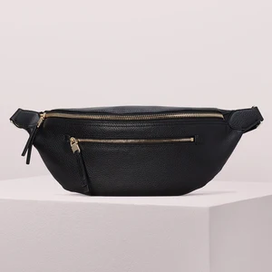 Custom Pebble Leather Black Women Large Crossbody Belt Waist Bag Ladies Money Fanny Pack