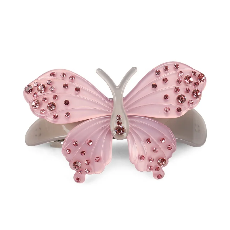 Корейская акриловая Милая заколка-бабочка, розовая заколка со стразами, лидер продаж, аксессуары для волос