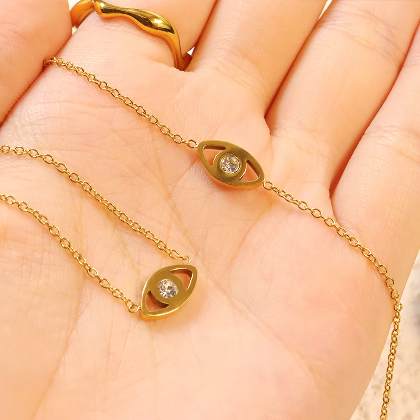18k Plated Jewelry Eye Necklace Zircon Jewelry Sets Gold Necklace Eye Stone Eye Bracelet