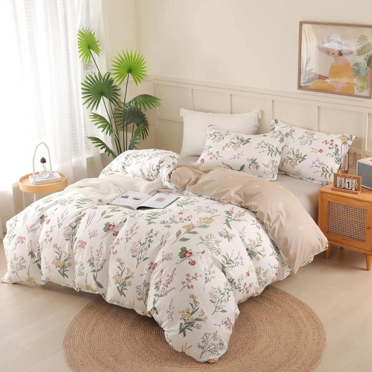 100% Cotton Leaf Pattern Duvet Cover Set Soft 3-Piece Bedding Comforter Cover with Leaf Pattern Elegant and Cozy