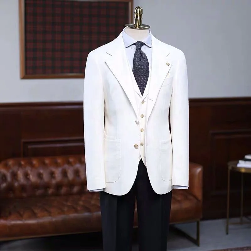 MTM Made to Measure Customized Handmade Custom Casual Slim Fit White Plus Size Groom Wedding Coat Pant Men Suit