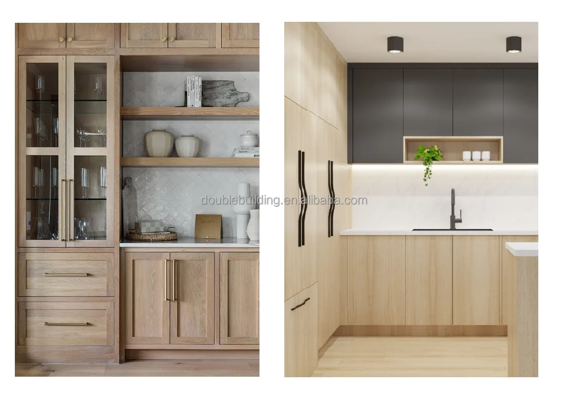 Professional Custom Design Modern Style Gray Color Door  Wood Veneer Kitchen Cabinet details