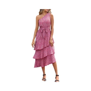 Women's Casual Summer Sundress V-neck Floral Midi Beach Boho Natural Waist Tiered Ruffle Flowy Digital Printing A-line Washable