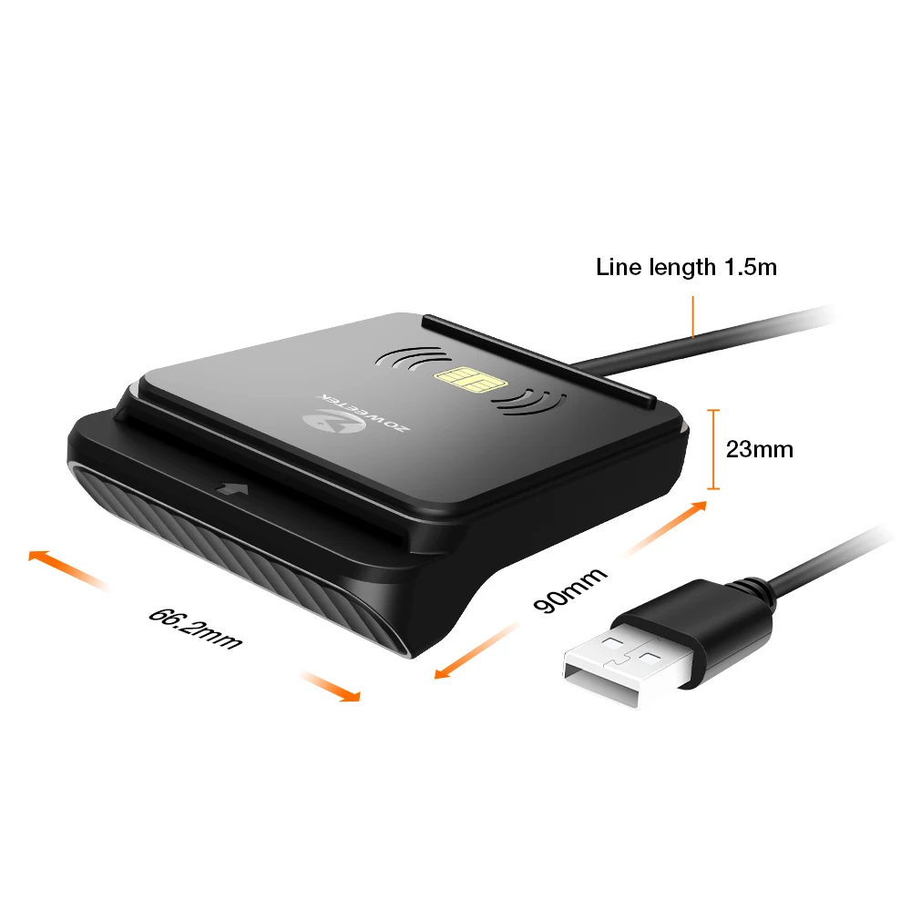ZOWEETEK 2 in 1 USB Card Reader Contactless ISO 14443 RFID NFC Card Reader Writer and Contact ISO 7816 Chip Card Reader Writer