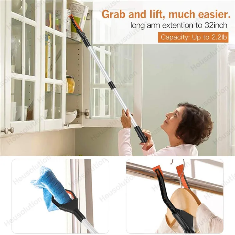 32"  Foldable Lightweight Long Arm Extender Reacher Grabber Tool with Magnet