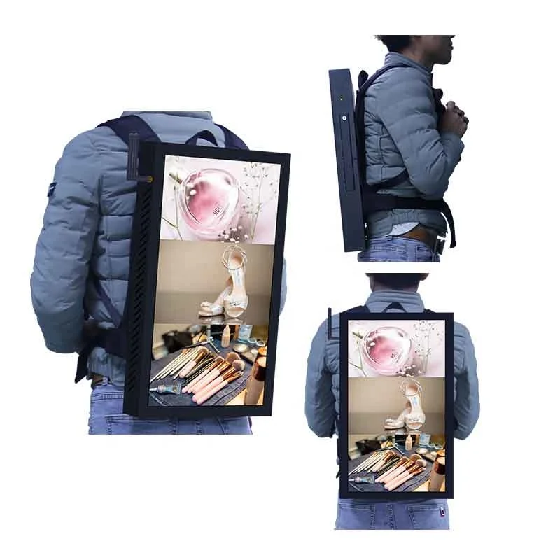 Мобильный рекламный щит с человеческим рюкзаком 22 дюйма, цифровой рекламный экран с поддержкой Android для запуска различных приложений