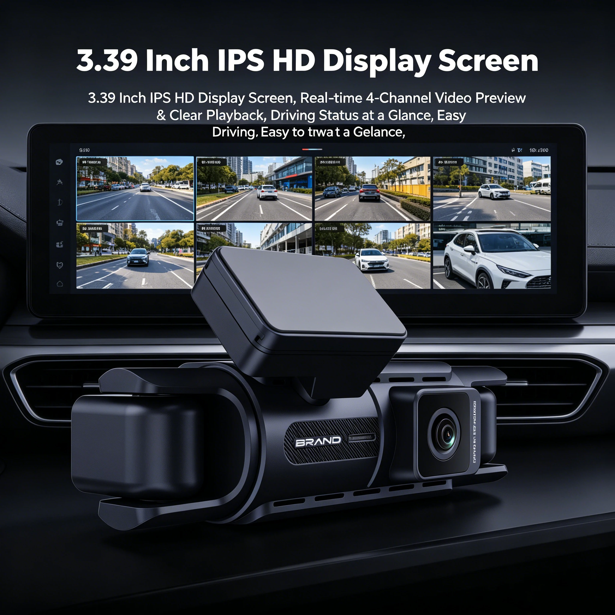 VS225 360° Panoramic 4 Channel Dash Cam Car DVR 4K UHD Front + 1080P Left/Right/Rear No Blind Spot Coverage Fit for Most Cars