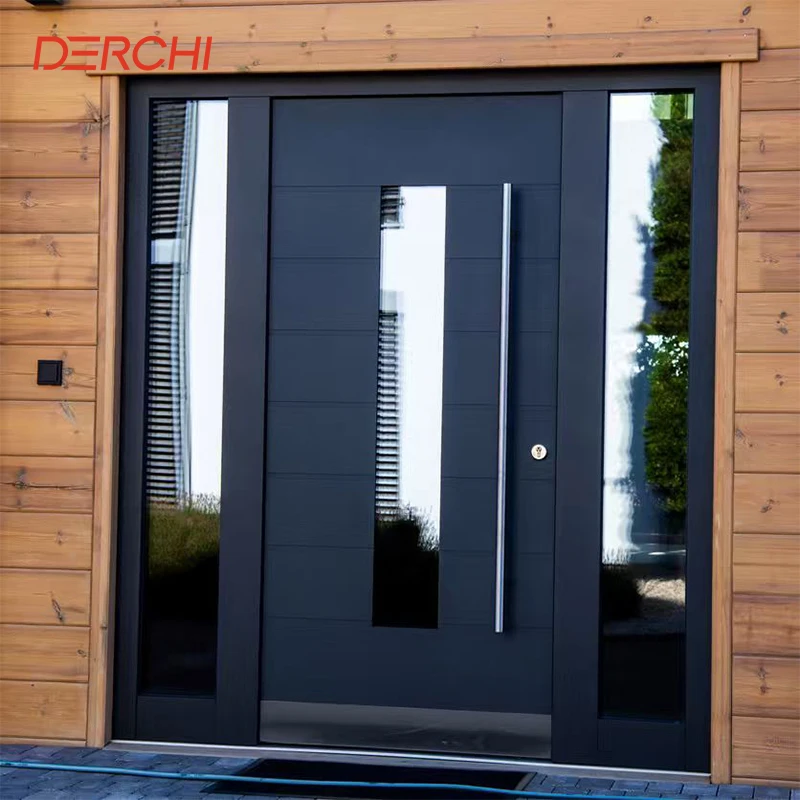 DERCHI Exterior Pivot Door Face Recognition Luxury Security Aluminum Entrance Door Modern Bullet Proof Home Front Entry Door