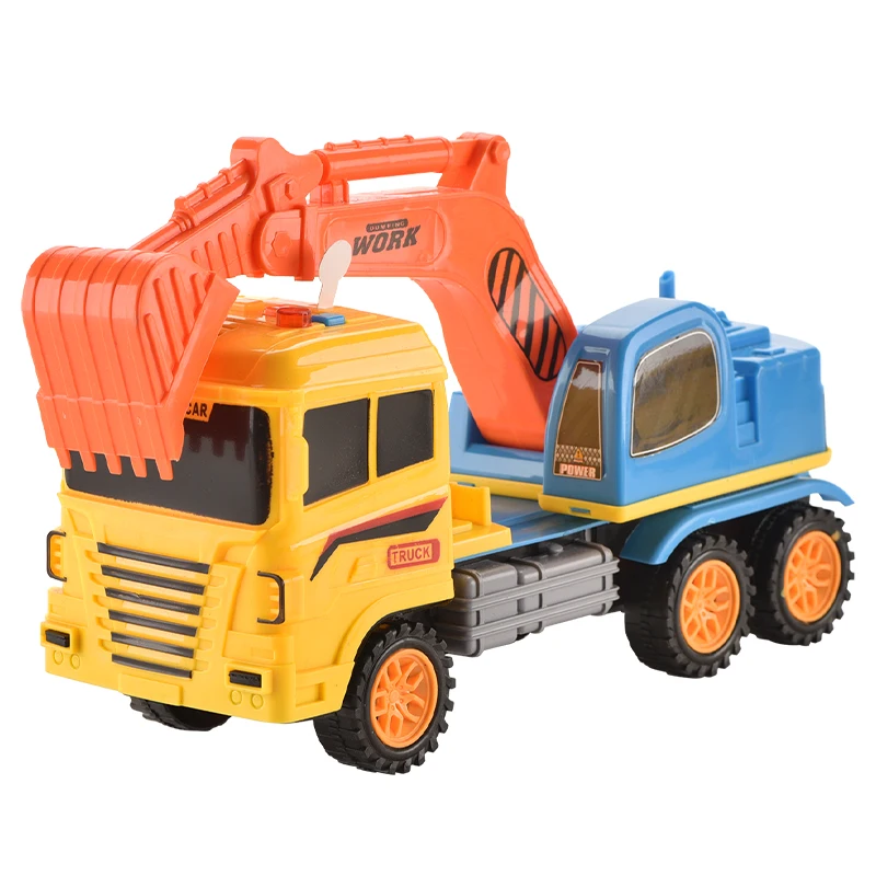 Friction vehicle set electric music light crane vacuum truck toy Inertial engineering excavator with light music