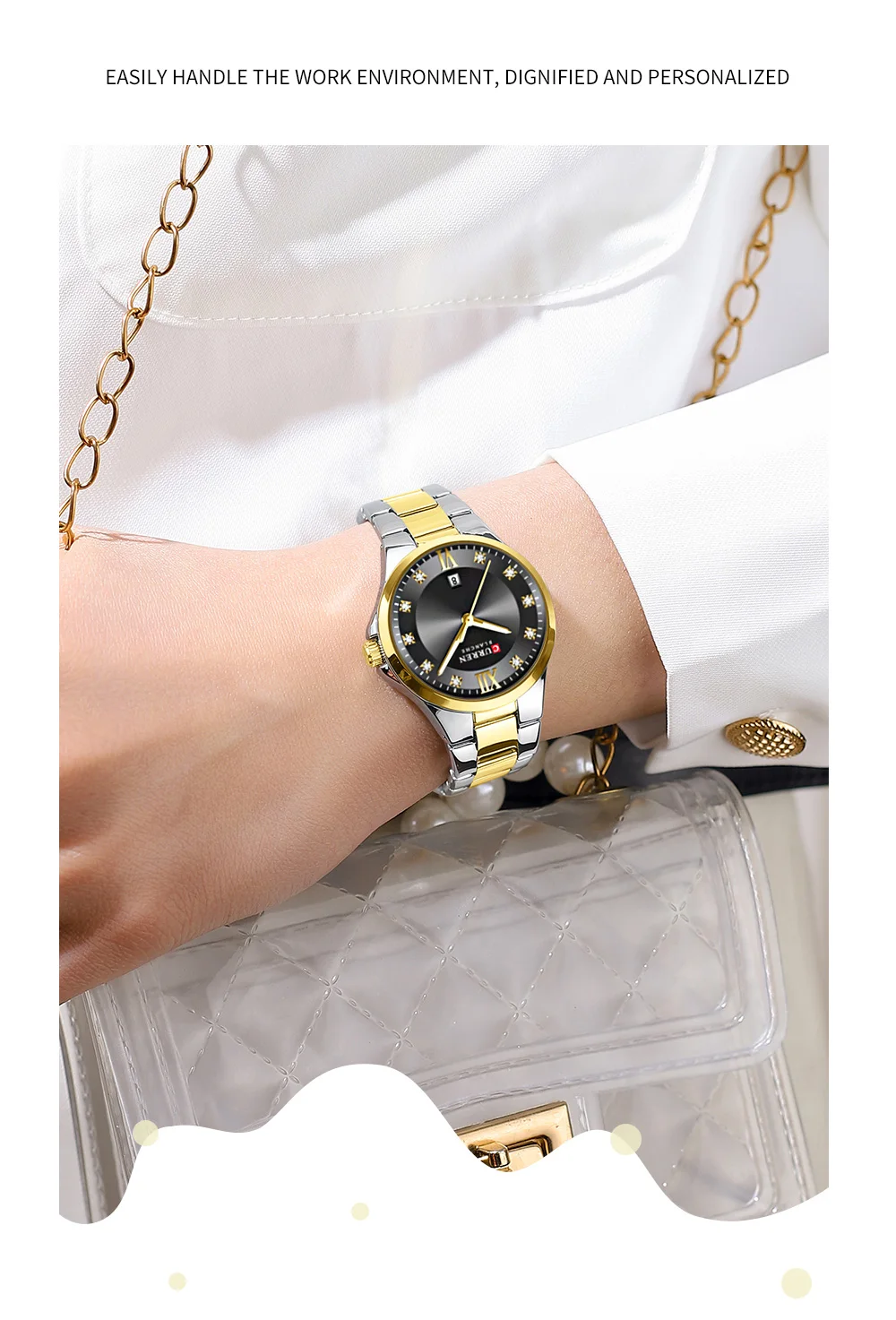 Curren 9107 Original Quartz Watch for Women Fashion Elegant Ladies Watches Stainless Steel Strap Waterproof Women's Wristwatch