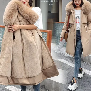 Custom Logo Winter New Women's Cotton Clothes in the Long Hair Collar and Velvet Cotton Jacket Down Cotton Jacket Warm Jacket