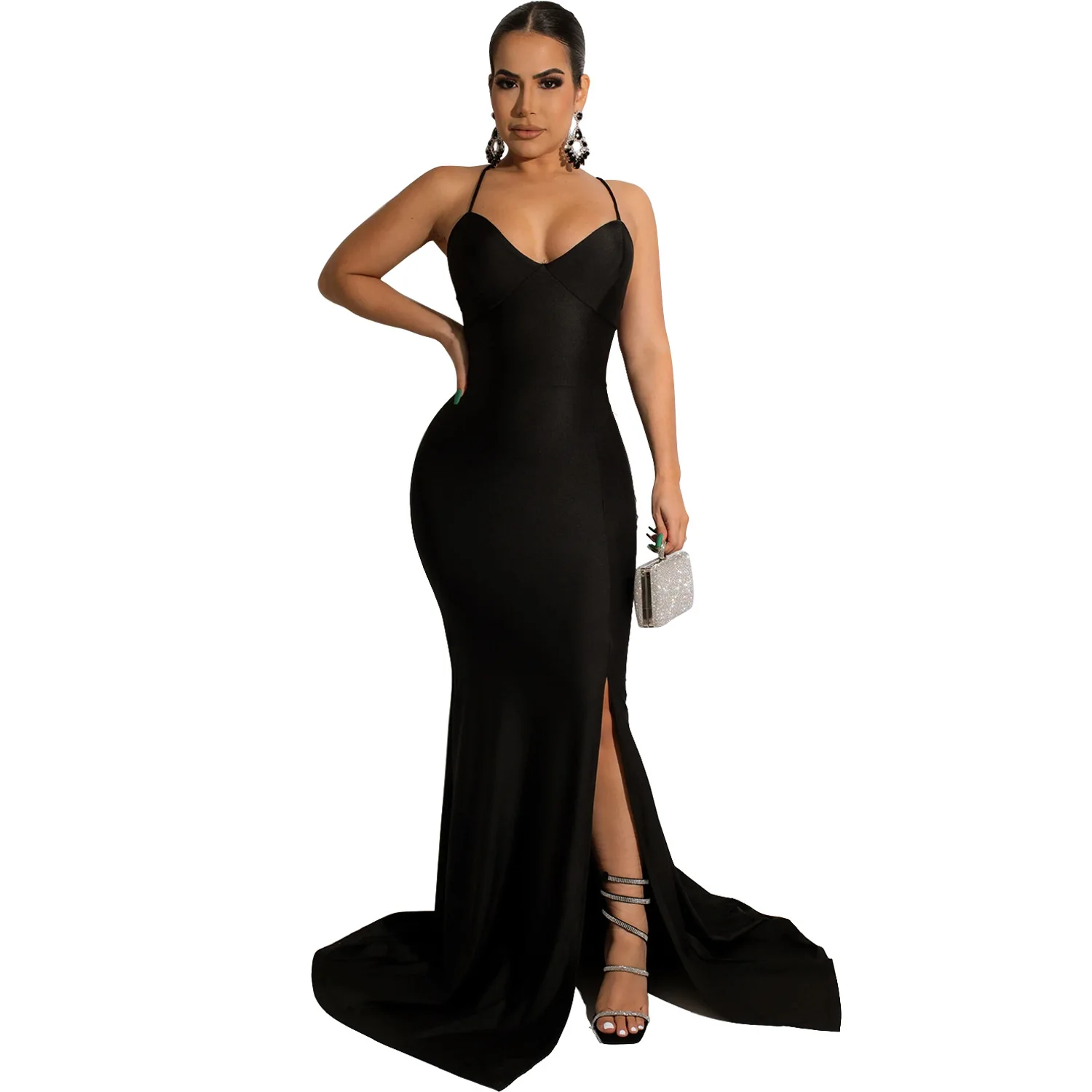 Элегантное Длинное Вечернее Платье D7579 без рукавов, роскошные атласные платья, элегантные платья