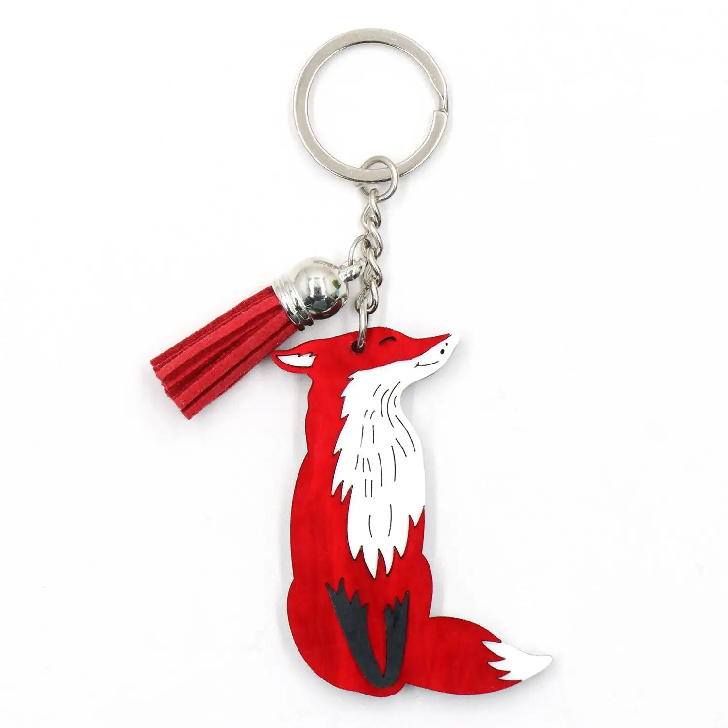 YYXKH1361 Acrylic Fox Animal Brooch Delicate Laser Cutting Splicing UV Printed Stainless Steel Keychain Gift for Keys