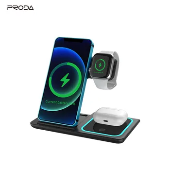 OEM Wireless Charger 3 in1 Qi 15W Fast Magnetic Charger Stand With Led Light Phone Holder