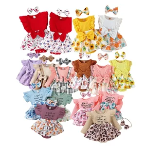 Wholesale Baby Clothes 0-3 Months One Pieces Playsuits Jumpsuit Bodysuits Baby Gift Set 2PCS Plain Baby Rompers