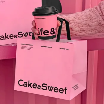 High Quality Custom Logo Pink Kraft Paper Shopping Bags Personalized Luxury Brand Packaging Ribbon Promotions Available