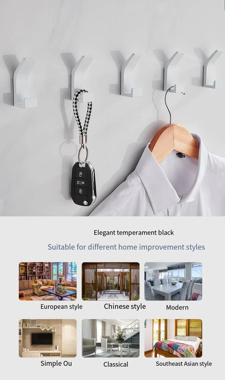 Kitchen novelty hookss New space aluminum Bathroom bathroom coat and hat novelty hookss Nordic Black no-punch shelving wholesale details