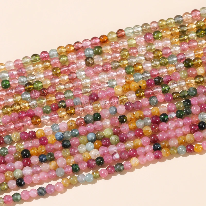 Wholesale Semi-Precious 3mm 8A Natural Ice Candy Tourmaline Small Size  Round Loose Stone Beads for Jewelry Making