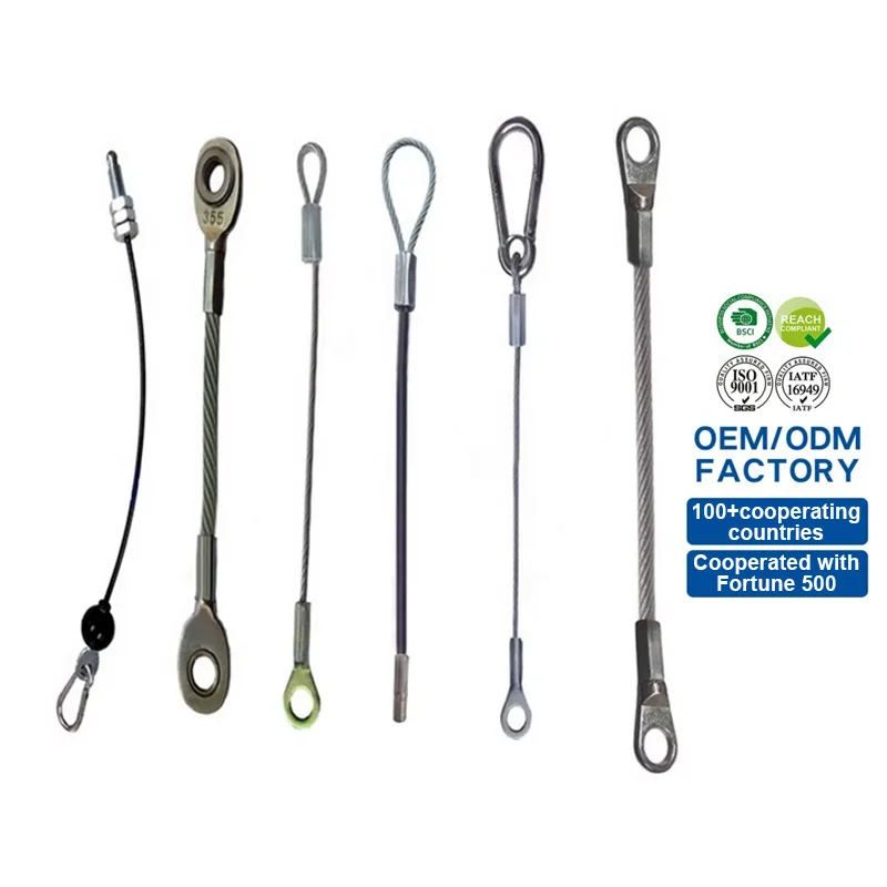 Custom High Quality 7*7 Galvanized Stainless Steel Wire Rope Cable Assembly With Loop End Hook Stopper Eye Terminal Fittings