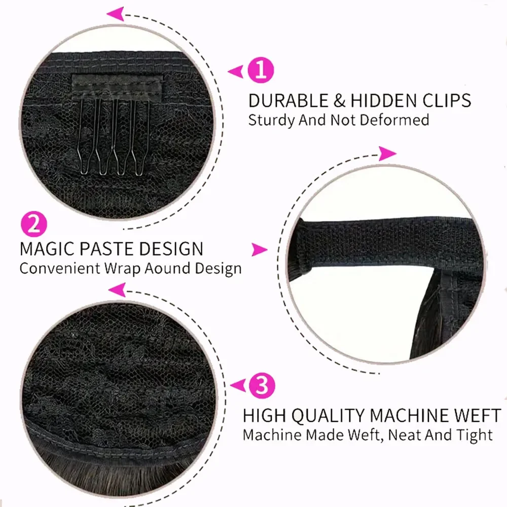 Body Wave Human Hair Ponytail Extension Wrap Around Drawstring_voghion.com