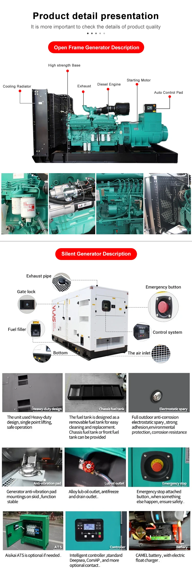 Vlais 40kw/50kva 220v/380v/50hz Three Phase Open Type Diesel Generator ...