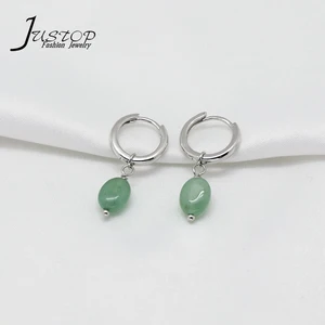 Luxury Natural Agate Stone Charm Jewelry Ladies 925 Sterling Silver Crystal Hoop Earrings for Women