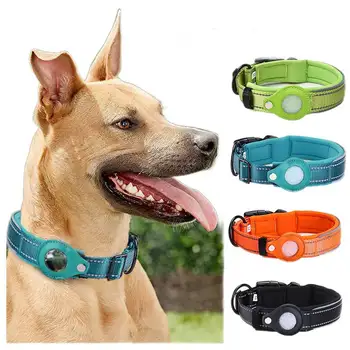 2023 Wholesale Nylon Reflective Adjustable Cat Dog Collar with Air Tag Holder Soft Padded Airtag Case Dog Collar Pet Accessories