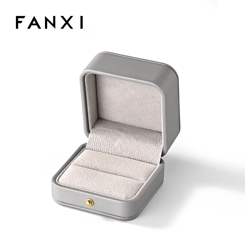 FANXI Custom logo Grey Leather Jewelry Box Ring Earrings Pendant Necklace Box Jewelry Packaging Velvet