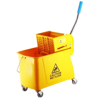 O-Cleaning Heavy Duty 24L Plastic Rolling Mop Bucket,Side Press Wringer Mopping Trolley,Portable Janitorial Floor Cleaning Cart