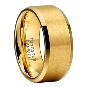 Coolstyle Jewelry 10mm Beveled Edges Matte Finish Gold Tungsten Carbide Ring for Men Women Fashion Engagement Wedding Band