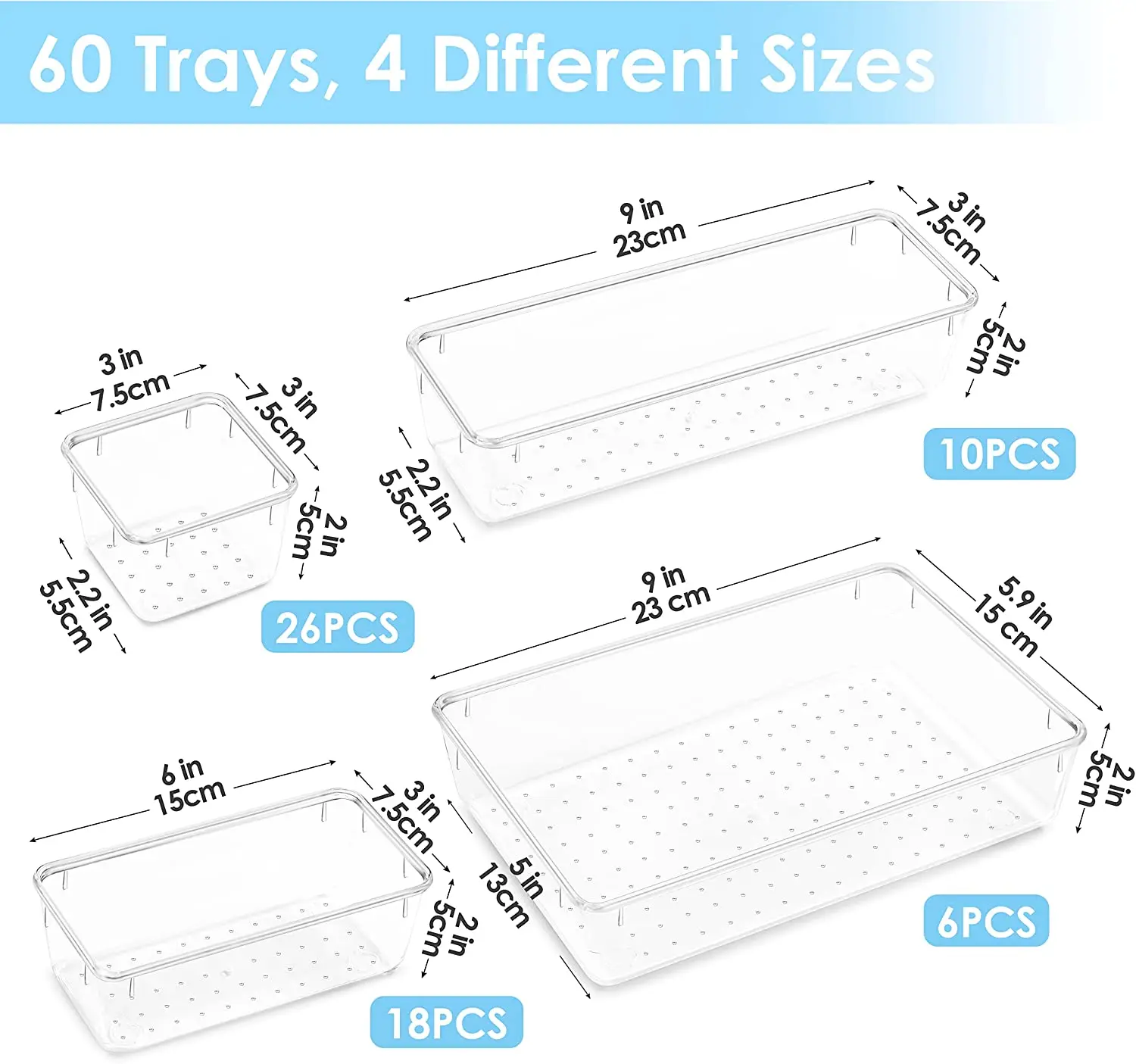 37 Pcs Clear Plastic Drawer Organizers Set Bathroom Drawer Organizer