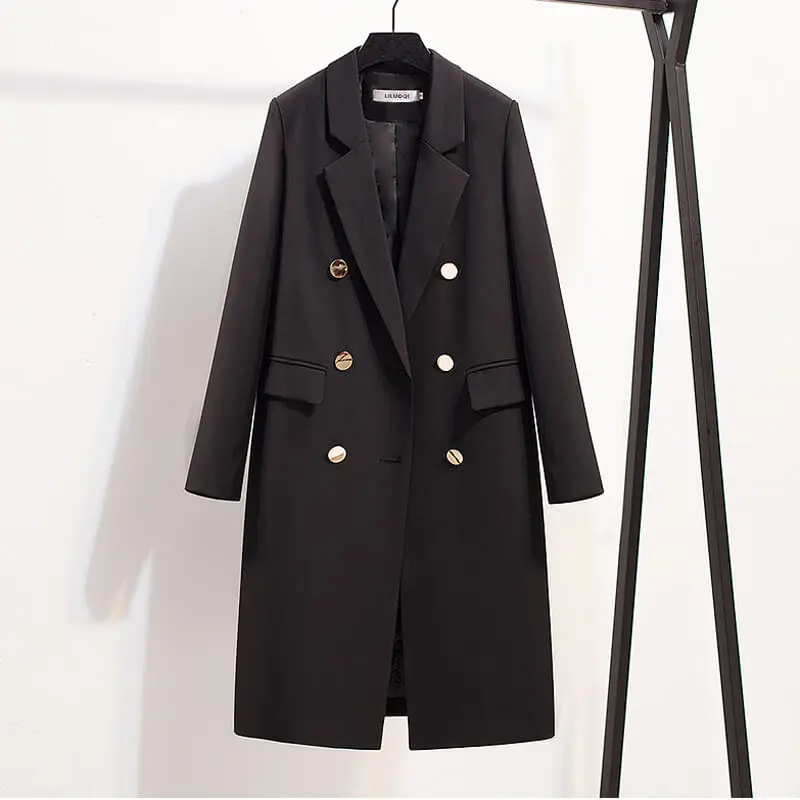 Stylish Double Breasted Long Women’s Black Coat - Unique Fashion Outerwear for Winter