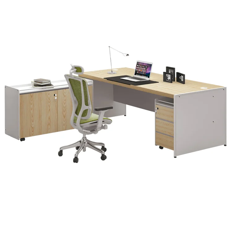 Guangzhou fabrikant lederen verstelbare bureau houten metalen poten