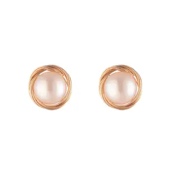 Wire-wound pearl stud earrings woven texture metal earrings fashion street stud earrings high-quality gold hoop
