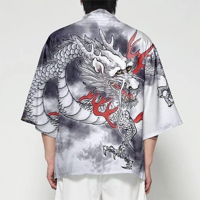 Cardigan Uomo Donna Cotone SouiWuzi Cardigan Giapponese Samurai Con Stampa Gatto - Kimono Streetwear Unisex Abbigliamento Asiatico - 9
