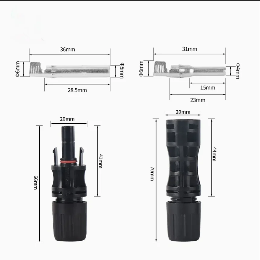 Photovoltaic Pv Energy Dc 1000V Male Female Ip67 Waterproof Panel T Solar Cable Connector For Pv System