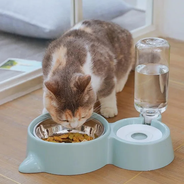 Pet plastic cat bowl dog basin  double bowl automatic water refilling food basin dog bowl cat food supplies