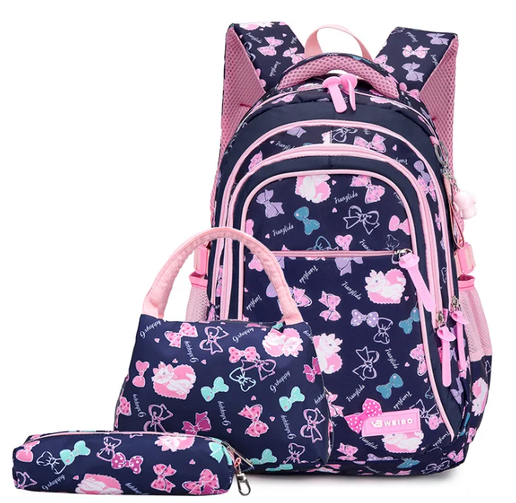 2021 Customized Design Student School Bag Waterproof Large Capacity  Backpack Three-Pieces Set Bookbag for Kids