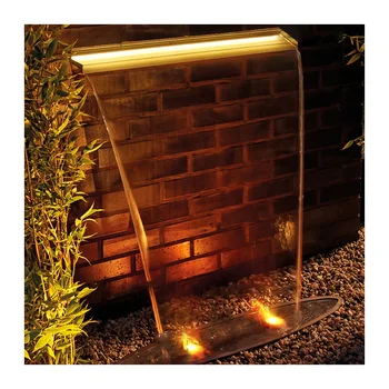 Waterfall Spillway 91CM length waterinlet fountain pool accessories Garden Decor Stainless Steel Pool Waterfall With Led Lights