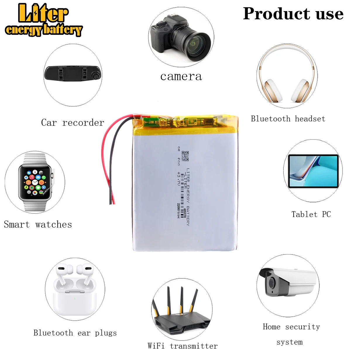 3,7 V 2200mAh 405570 Batería recargable de polímero de litio Lipo