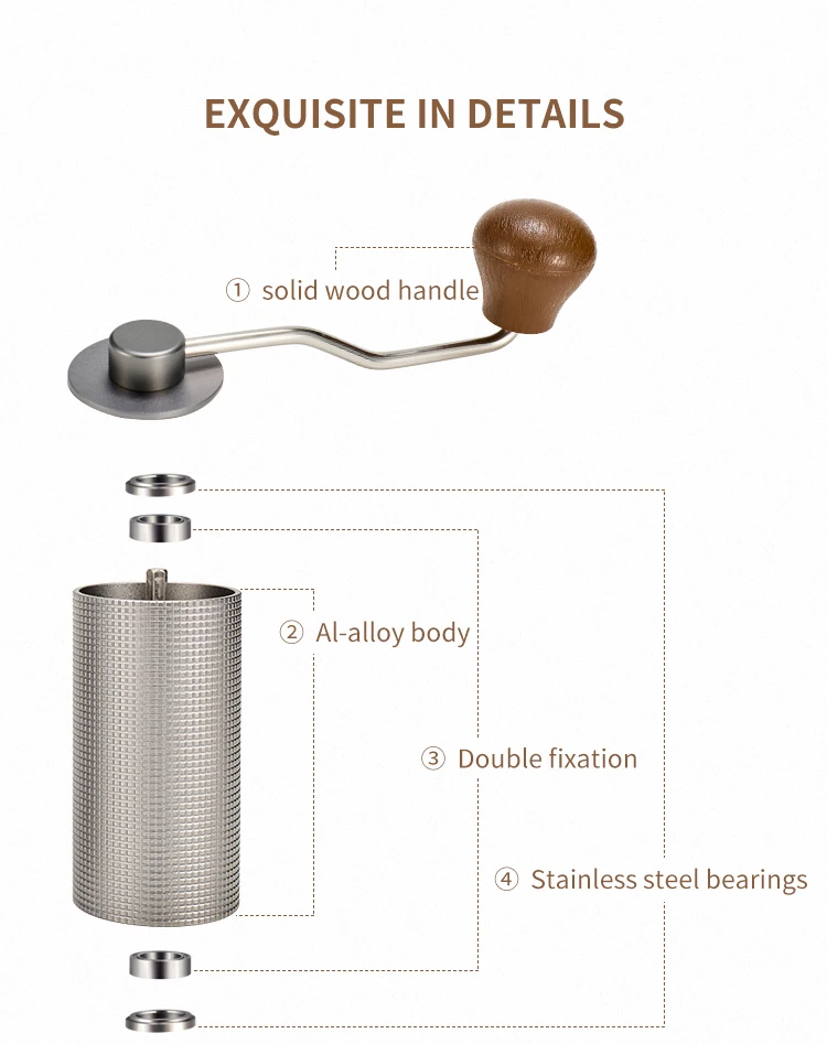 Al-Alloy Body 420 Stainless Steel Burr Homeuse Espresso Mini Small Hand Mill Portable Manual Coffee Grinder details