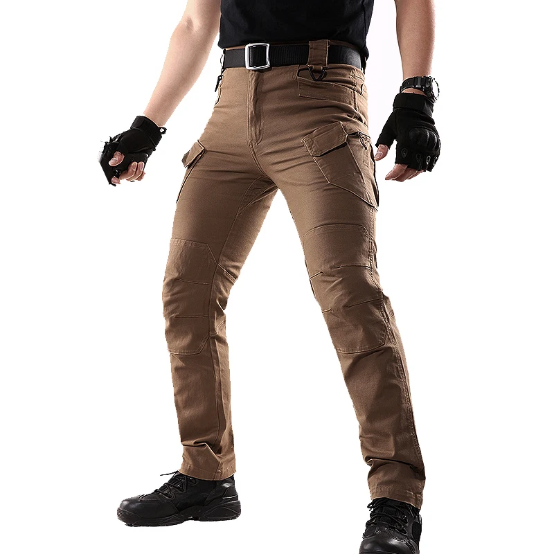  Pantalones de trabajo de combate de carga para hombre,  pantalones de lona ajustados elásticos con botón y, Amarillo natural :  Ropa, Zapatos y Joyería