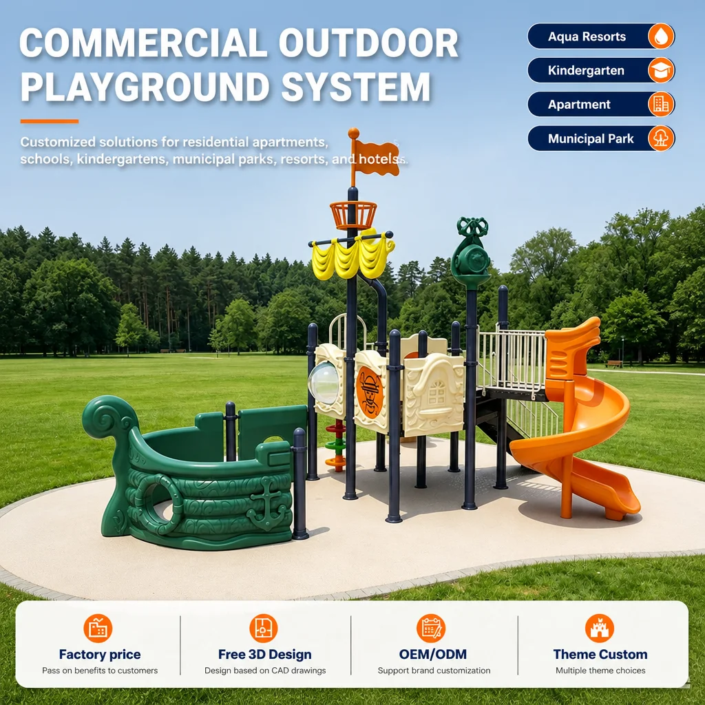 Outdoor Playground Equipment Pirate Ship Climbing Frame Kids Slide Swing Set Galvanized Steel CE CPC Certified OEM Wholesale