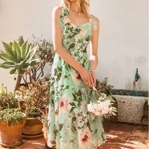 Women's Green Floral Print Summer Maxi Dress Slim V-Neck Breathable Casual Style Digital Printed ODM Supply