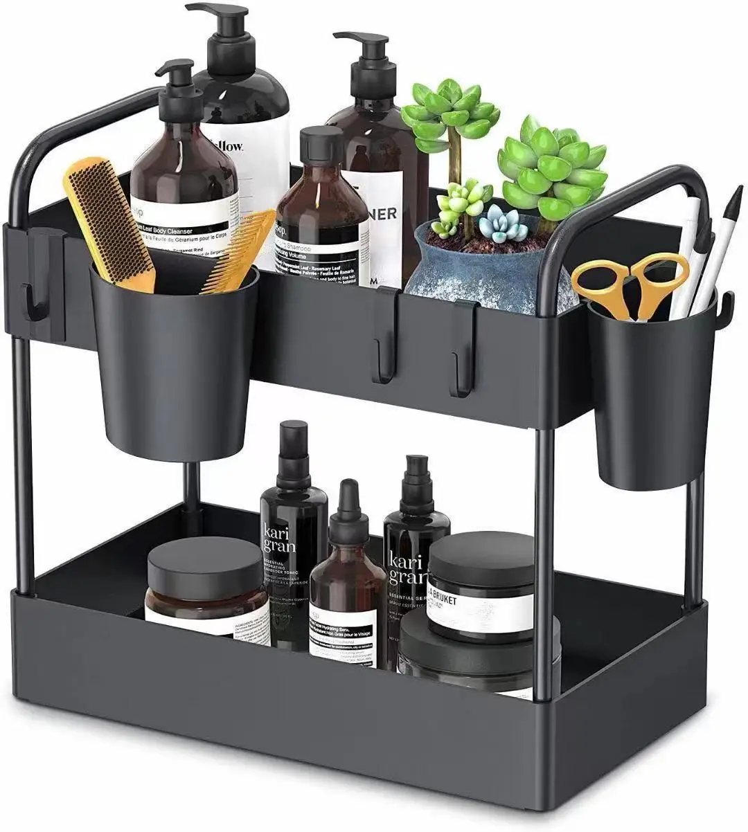 Factory 2022 Hot Selling Under Sink Shelf Collapsible Rack With 2 Layers Black Color Used In Kitchen Bathroom Home Organizer